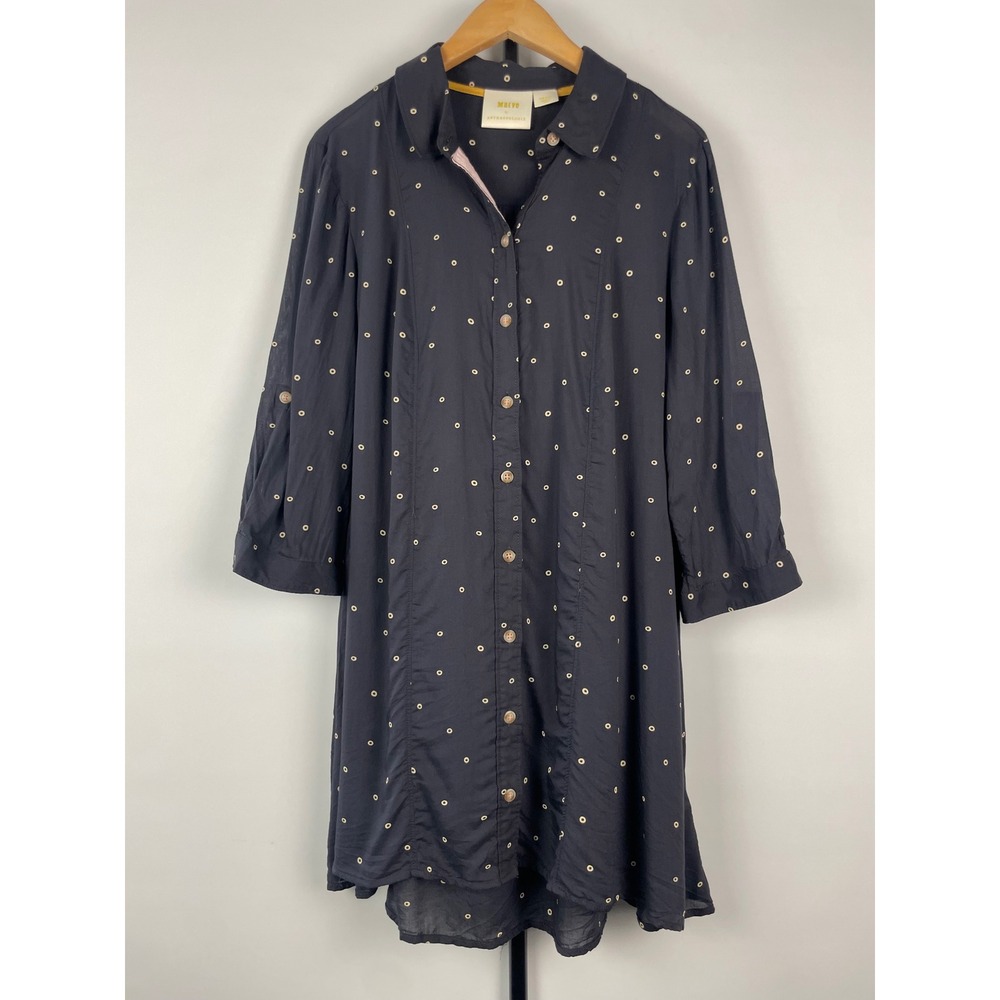 Maeve Anthropologie Black Circle Print Monika Modal Button Down Tunic Shirt Sz S